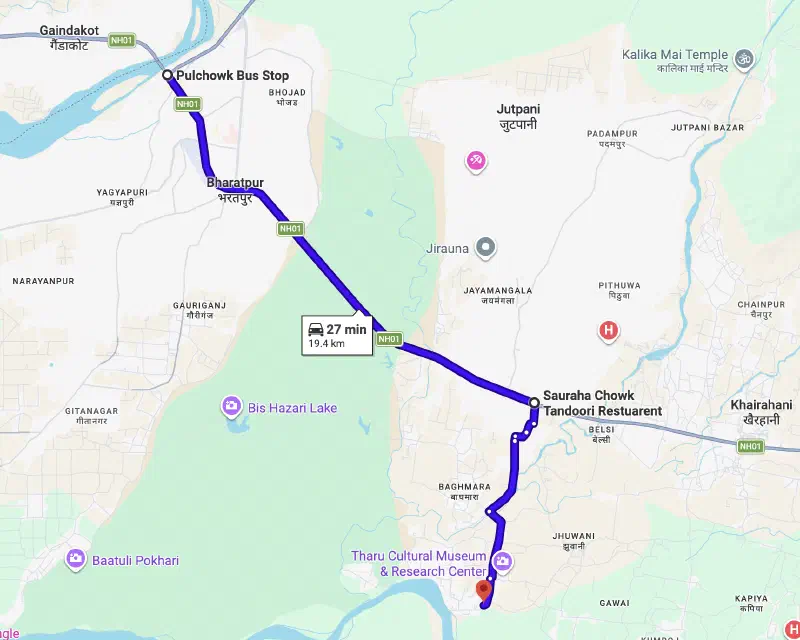 Pulchowk -> Sauraha Chowk -> Hotel