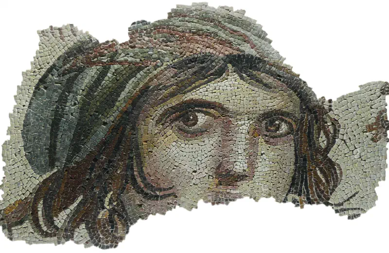 “Gypsy Girl” mosaic, Zeugma, via Wikimedia Commons